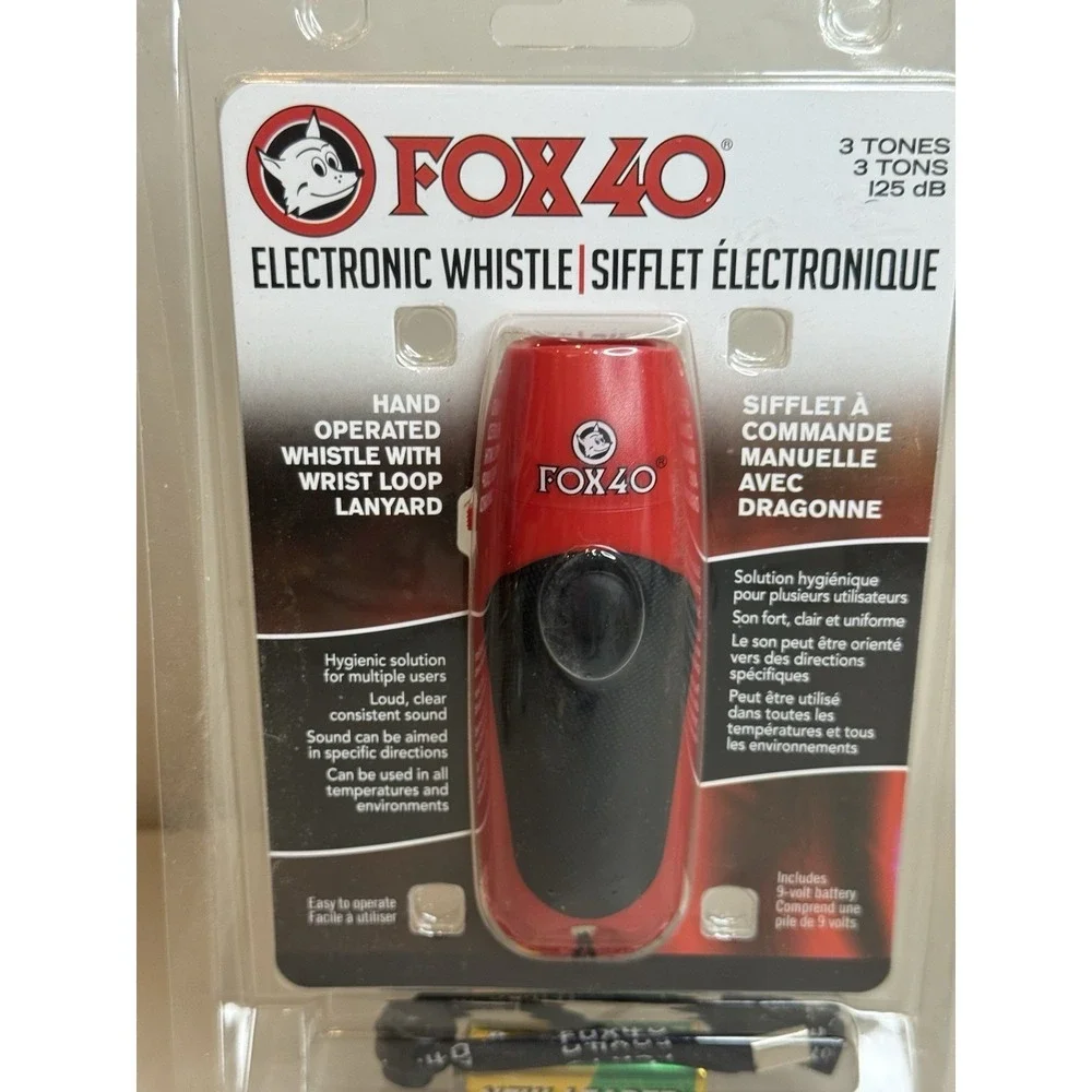 Fox 40 Electronic Whistle With Wrist Loop Lanyard And 9 Volt Battery Red New